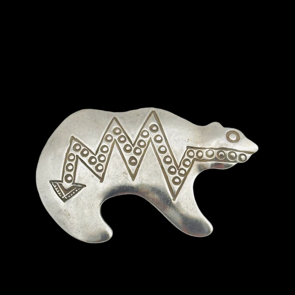 Vintage Native American/Cheyenne Sterling Bear Brooch/Pin By Elwood Reynolds